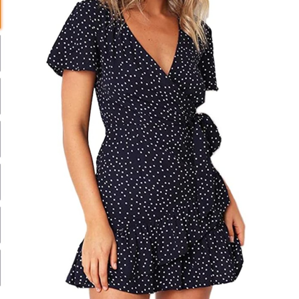 Blue Polkadot wrap dress